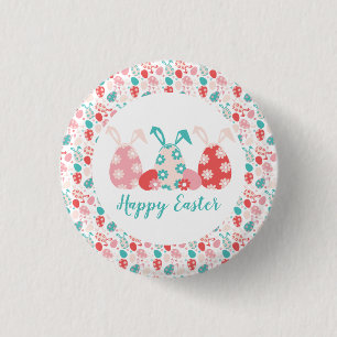 Happy Easter Decorated Eggs Bunny Ears 3 Cm Round Badge
