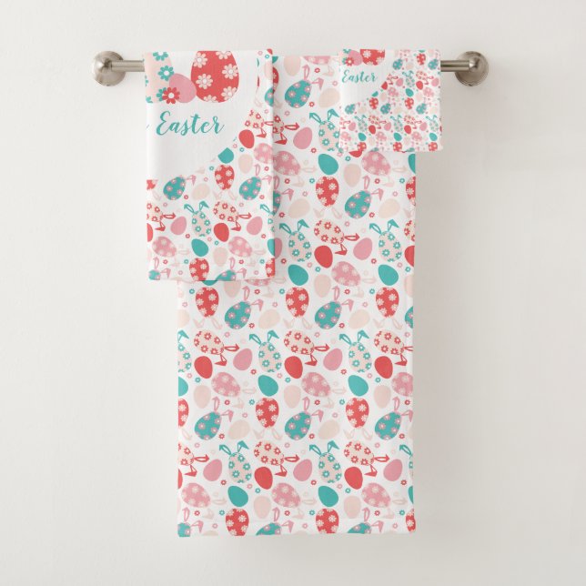 Happy Easter Decorated Eggs Bunny Ears Bath Towel Set (Insitu)