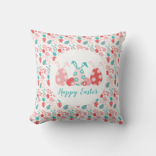 Happy Easter Decorated Eggs Bunny Ears Cushion