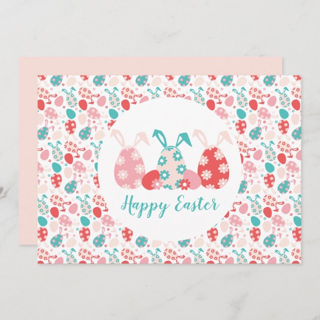 Happy Easter Decorated Eggs Bunny Ears Holiday Card (Front/Back)