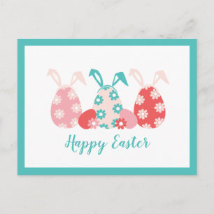 Happy Easter Decorated Eggs Bunny Ears Holiday Postcard