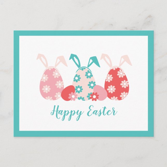 Happy Easter Decorated Eggs Bunny Ears Holiday Postcard (Front)