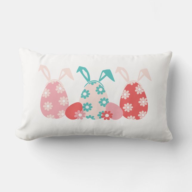 Happy Easter Decorated Eggs Bunny Ears Lumbar Cushion (Front)