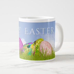 Happy Easter Decorated Eggs Photography Blue Sky Large Coffee Mug