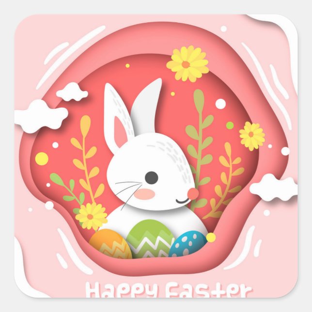 Happy Easter Decoration Square Sticker (Front)