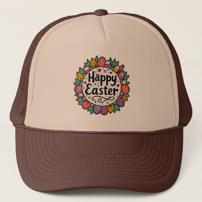 Happy Easter – Decorative Floral Frame - boné Trucker Hat (Front)