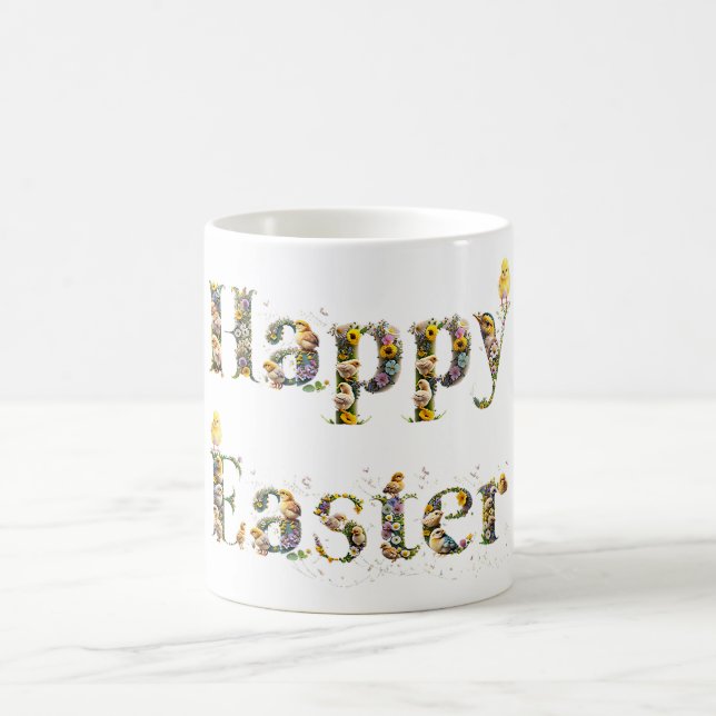 Happy Easter Decorative text Baby Chicks Coffee Mug (Center)