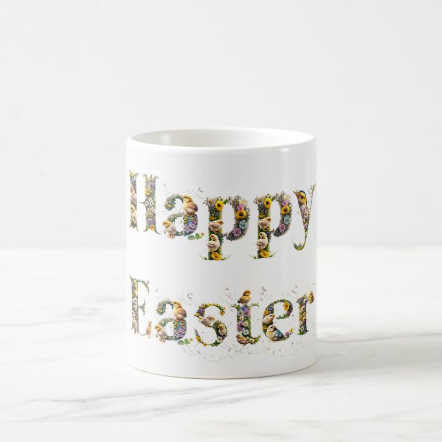 Happy Easter Decorative text Baby Chicks Coffee Mug (Center)