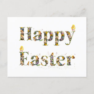 Happy Easter Decorative text Baby Chicks Holiday Postcard