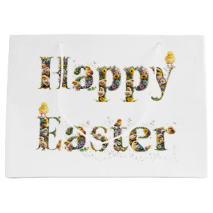 Happy Easter Decorative text Baby Chicks Large Gift Bag