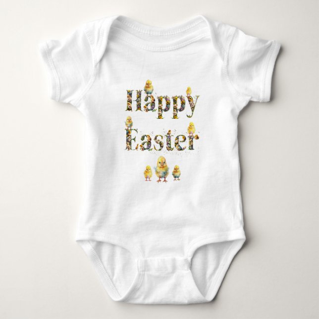 Happy Easter Decorative text Baby Chics Bodysuit (Front)
