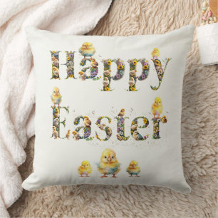 Happy Easter Decorative text Baby Chics Cushion