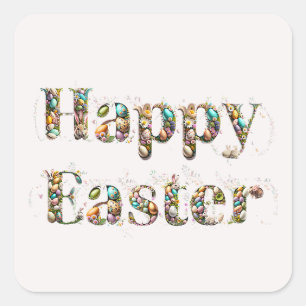 Happy Easter Decorative text Square Sticker