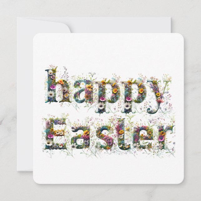 Happy Easter Decorative Wildflower text Card (Front)