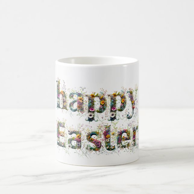 Happy Easter Decorative Wildflower text Coffee Mug (Center)