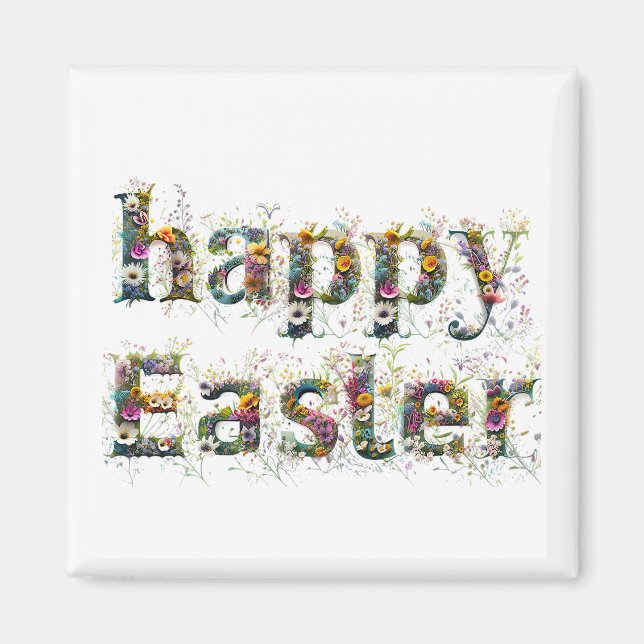 Happy Easter Decorative Wildflower text Magnet (Front)
