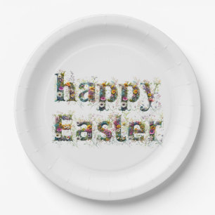 Happy Easter Decorative Wildflower text Paper Plate