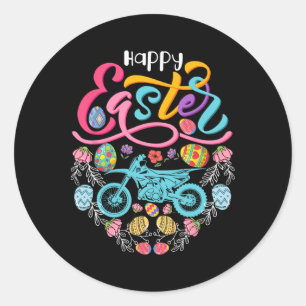 Happy Easter Dirt Bike In Easter Eggs Heart Shape Classic Round Sticker