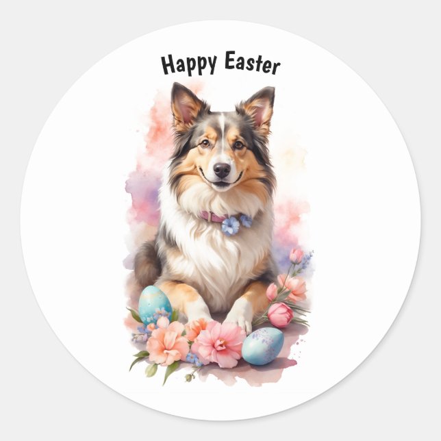 Happy Easter Dog Classic Round Sticker (Front)