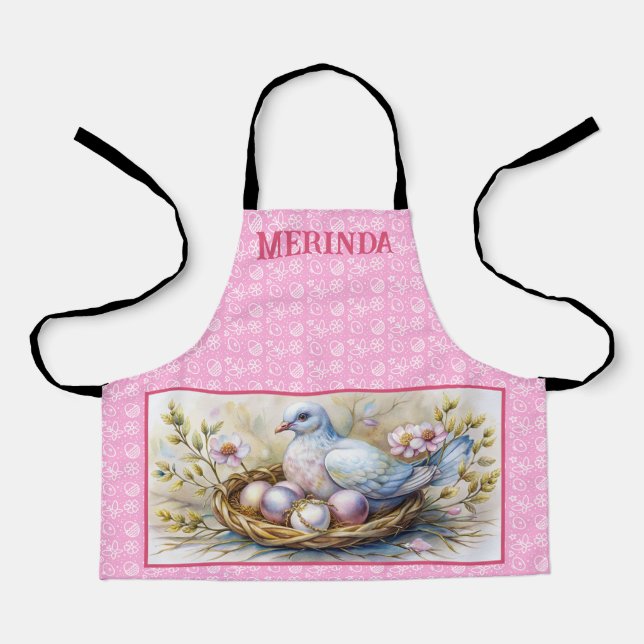 Happy Easter Dove Eggs Name Personalise.  Apron (Front)