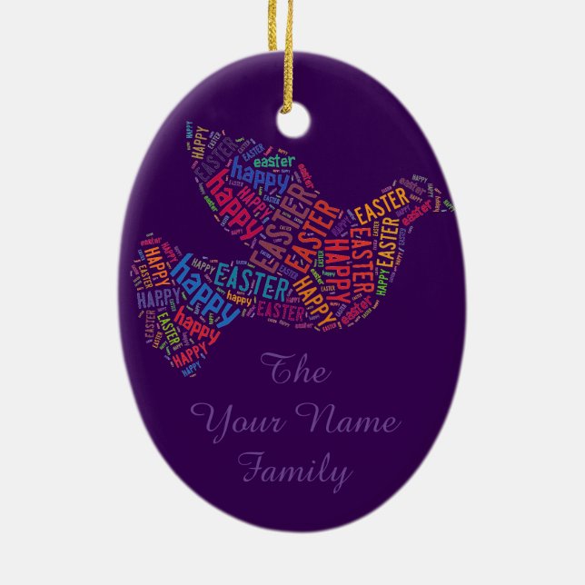 Happy Easter Dove Greeting Text Ceramic Ornament (Back)