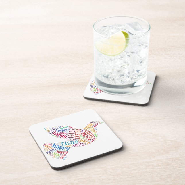 Happy Easter Dove Greeting Text Coaster (Right Side)