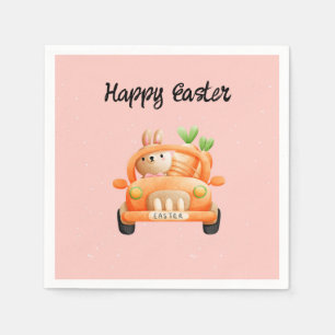 Happy Easter driver bunny on pink Napkin