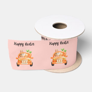 Happy Easter driver bunny on pink Satin Ribbon
