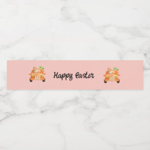 Happy Easter driver bunny on pink Water Bottle Label