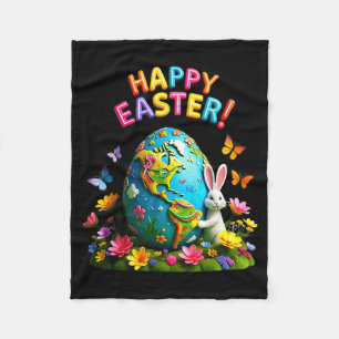 Happy easter earth day 2026 bunny world map easter fleece blanket