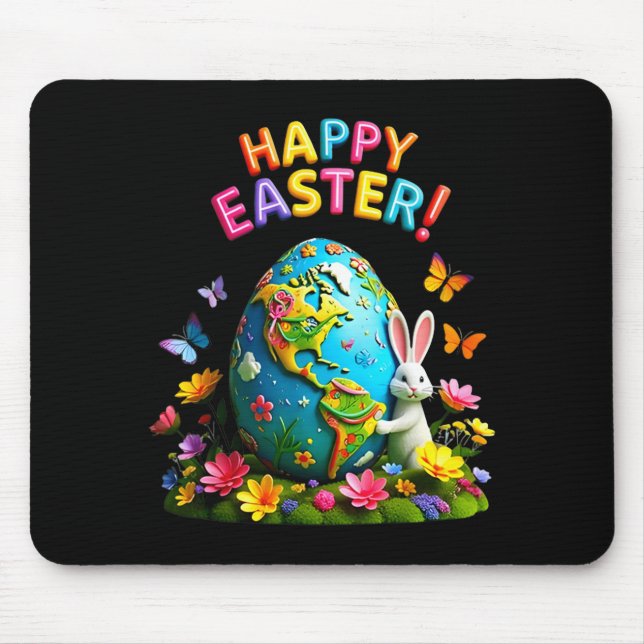 Happy easter earth day 2026 bunny world map easter mouse pad (Front)