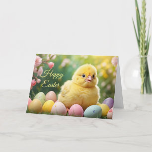 Happy Easter Easter Baby Chick with Painted Eggs Holiday Card