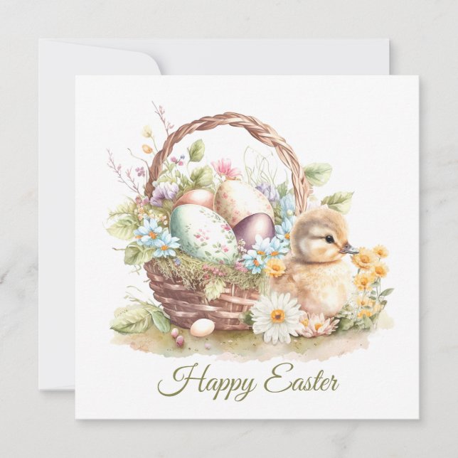 Happy Easter, Easter Basket & Duckling Card (Front)