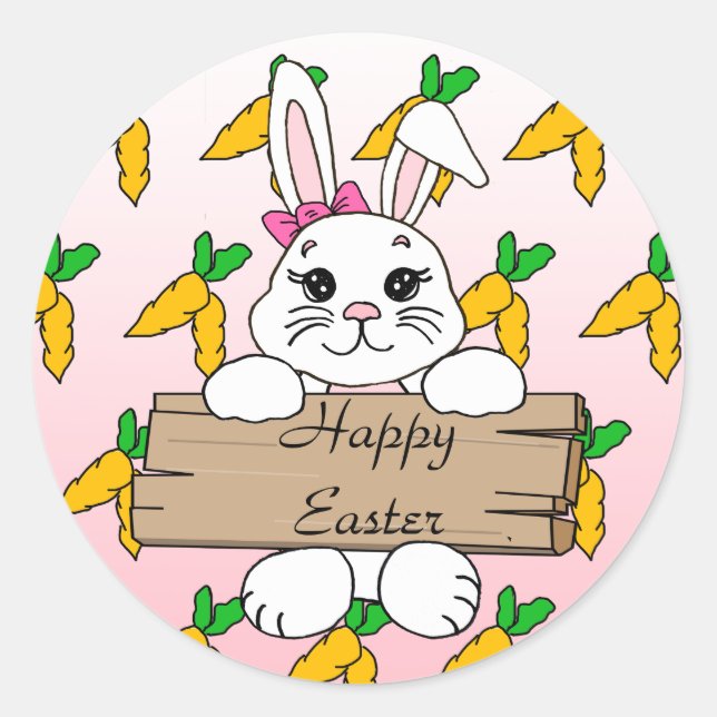 Happy Easter, Easter Bunny Button Classic Round Sticker (Front)