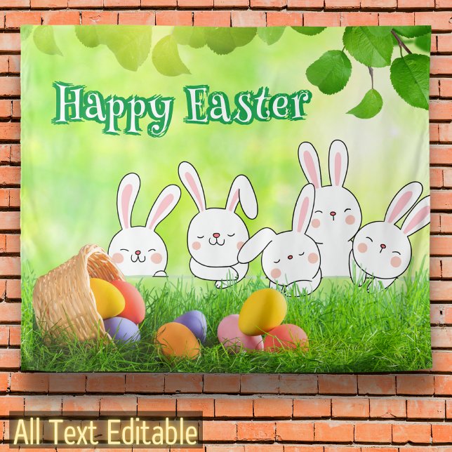 Happy Easter Easter Bunny Easter Egg Easter Basket Tapestry (Creator Uploaded)