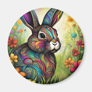 Happy Easter - Easter bunny in flowers Magnet