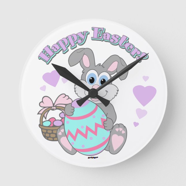 Happy Easter! Easter Bunny Round Clock (Front)