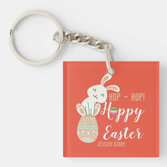  Happy Easter, easter bunny simple cute family   Key Ring (Front)