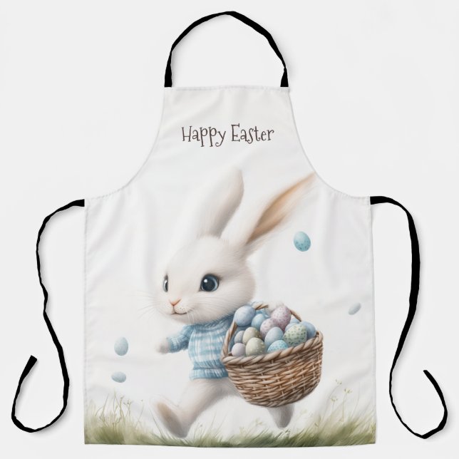 Happy easter, easter bunny walking with eggs   apron (Front)