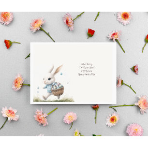 Happy easter, easter bunny walking with eggs envelope