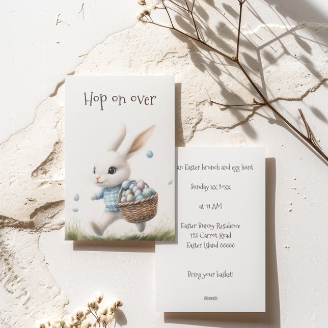 Happy easter, easter bunny walking with eggs   holiday card (Creator Uploaded)