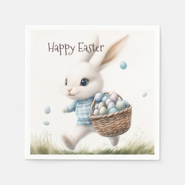 Happy easter, easter bunny walking with eggs   napkin (Front)