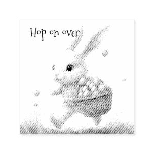 Happy easter, easter bunny walking with eggs   self-inking stamp