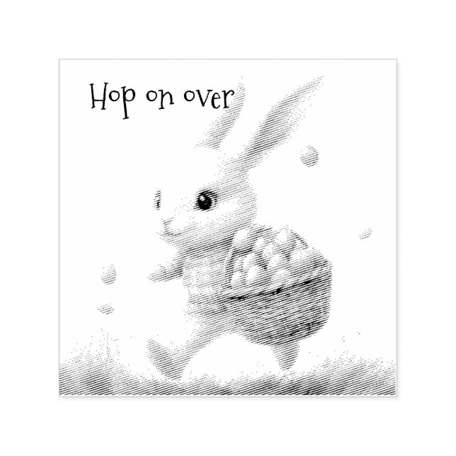 Happy easter, easter bunny walking with eggs   self-inking stamp (Design)