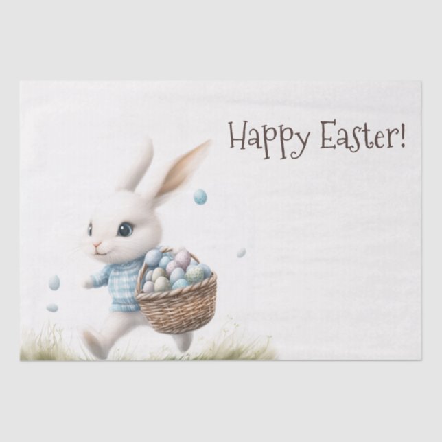 Happy easter, easter bunny walking with eggs   tissue paper (Front)