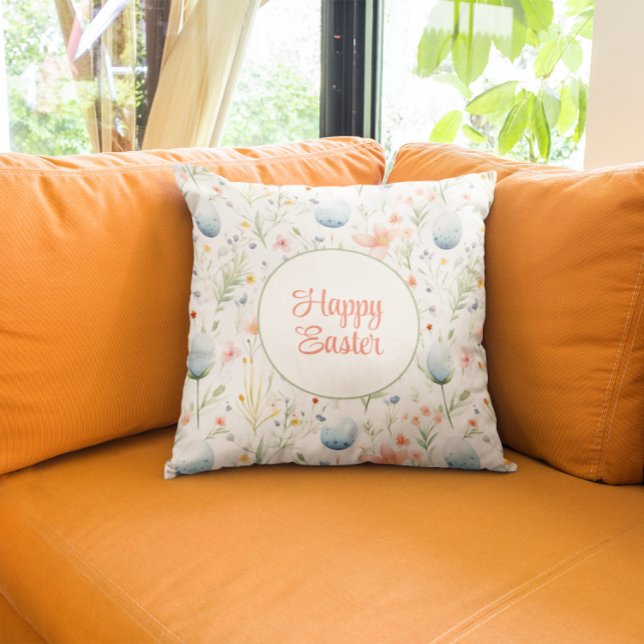 Happy Easter | Easter Eggs & Flowers Cushion (Creator Uploaded)