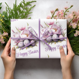 Happy Easter Easter Eggs & Peonies Easter Wrapping Paper