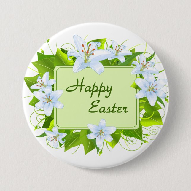 Happy Easter, Easter Lilies 7.5 Cm Round Badge (Front)