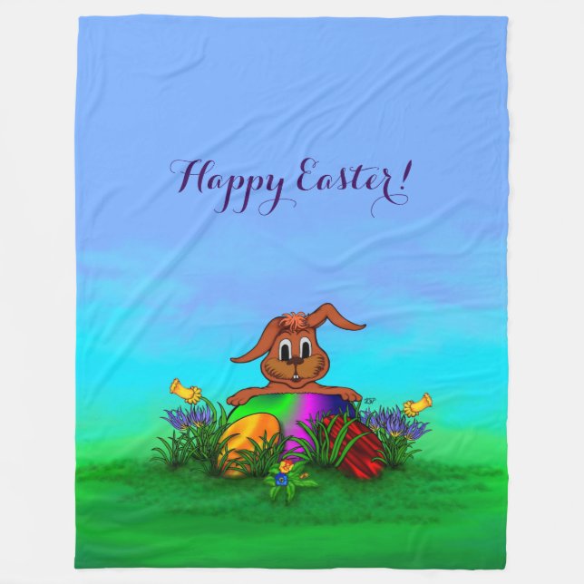 Happy Easter! Easter Rabbit Fleece Blanket (Front)