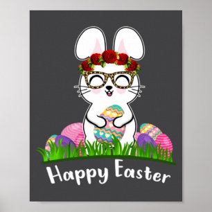 Happy Easter Egg Bunny Flowers Leopard Gles Wom  Poster